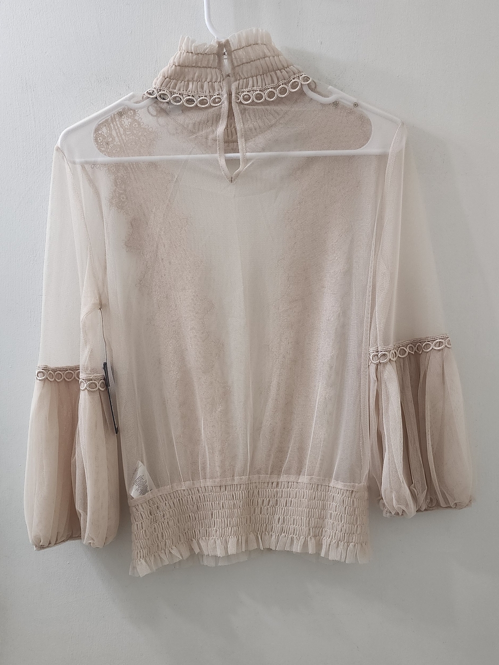 Macy's Sheer Lace-Trim Blouse in Beige - Picture 8 of 11